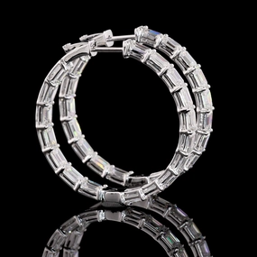 Straight Ornament 14K WHITE GOLDHoops Earrings