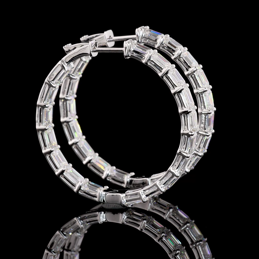 Straight Ornament 14K WHITE GOLDHoops Earrings