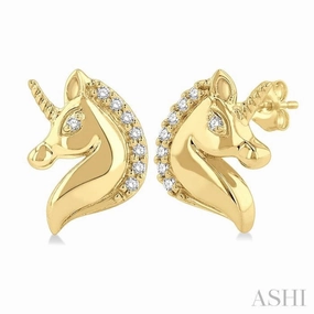Handcrafted Style 1/20 Ctw Petite Unicorn Round Cut Diamond Fashion Stud Earring in 10K Yellow Gold