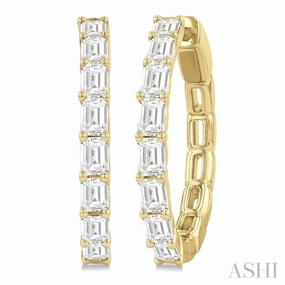 Linear Form 1 7/8 ctw North-South Emerald Cut Diamond Fashion Hoop Earring in 14K Yellow Gold