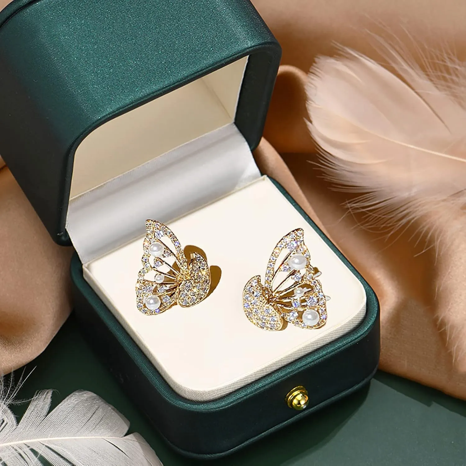 Clip on Earrings Dangling Jewelry Gold Earrings Rose Earring Jackets for Studs Fashionable Elegant Gorgeous Diamond Pearls Butterfly Earrings Earrings for Women Blue Tassel Earrings (A, One Size)