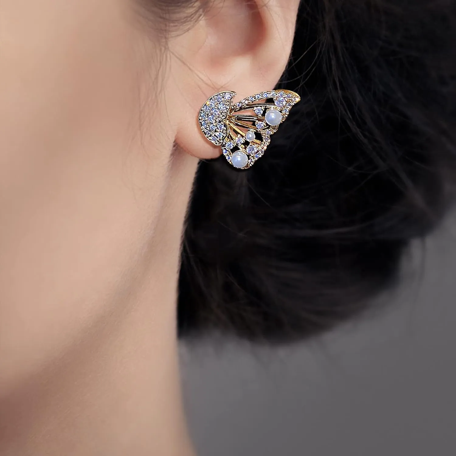 Clip on Earrings Dangling Jewelry Gold Earrings Rose Earring Jackets for Studs Fashionable Elegant Gorgeous Diamond Pearls Butterfly Earrings Earrings for Women Blue Tassel Earrings (A, One Size)