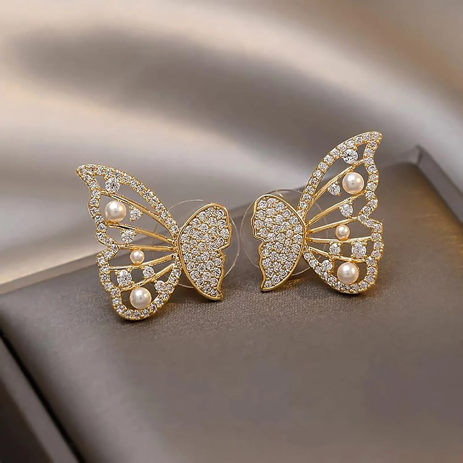 Clip on Earrings Dangling Jewelry Gold Earrings Rose Earring Jackets for Studs Fashionable Elegant Gorgeous Diamond Pearls Butterfly Earrings Earrings for Women Blue Tassel Earrings (A, One Size)