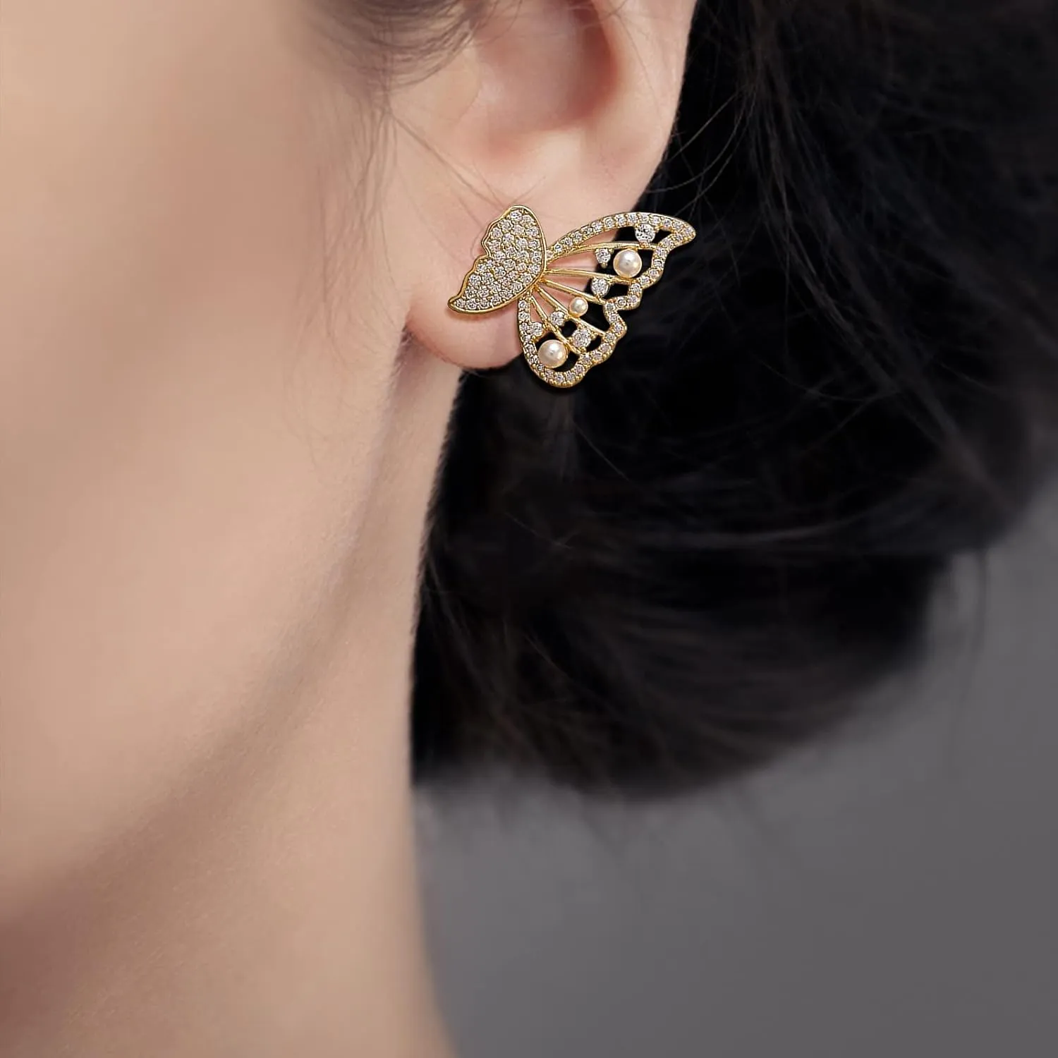 Clip on Earrings Dangling Jewelry Gold Earrings Rose Earring Jackets for Studs Fashionable Elegant Gorgeous Diamond Pearls Butterfly Earrings Earrings for Women Blue Tassel Earrings (A, One Size)