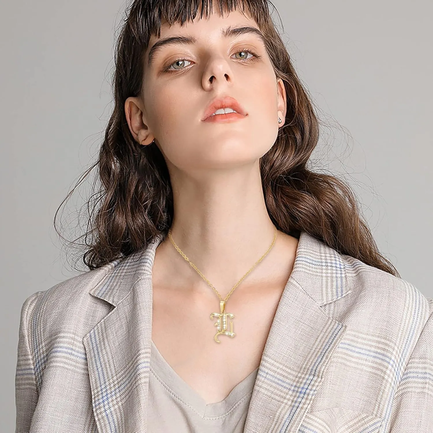 Collarbone Chain Sterlings Girls Necklace Pendant Necklace Silver Necklace Initial Letter and Initial (L, One Size)