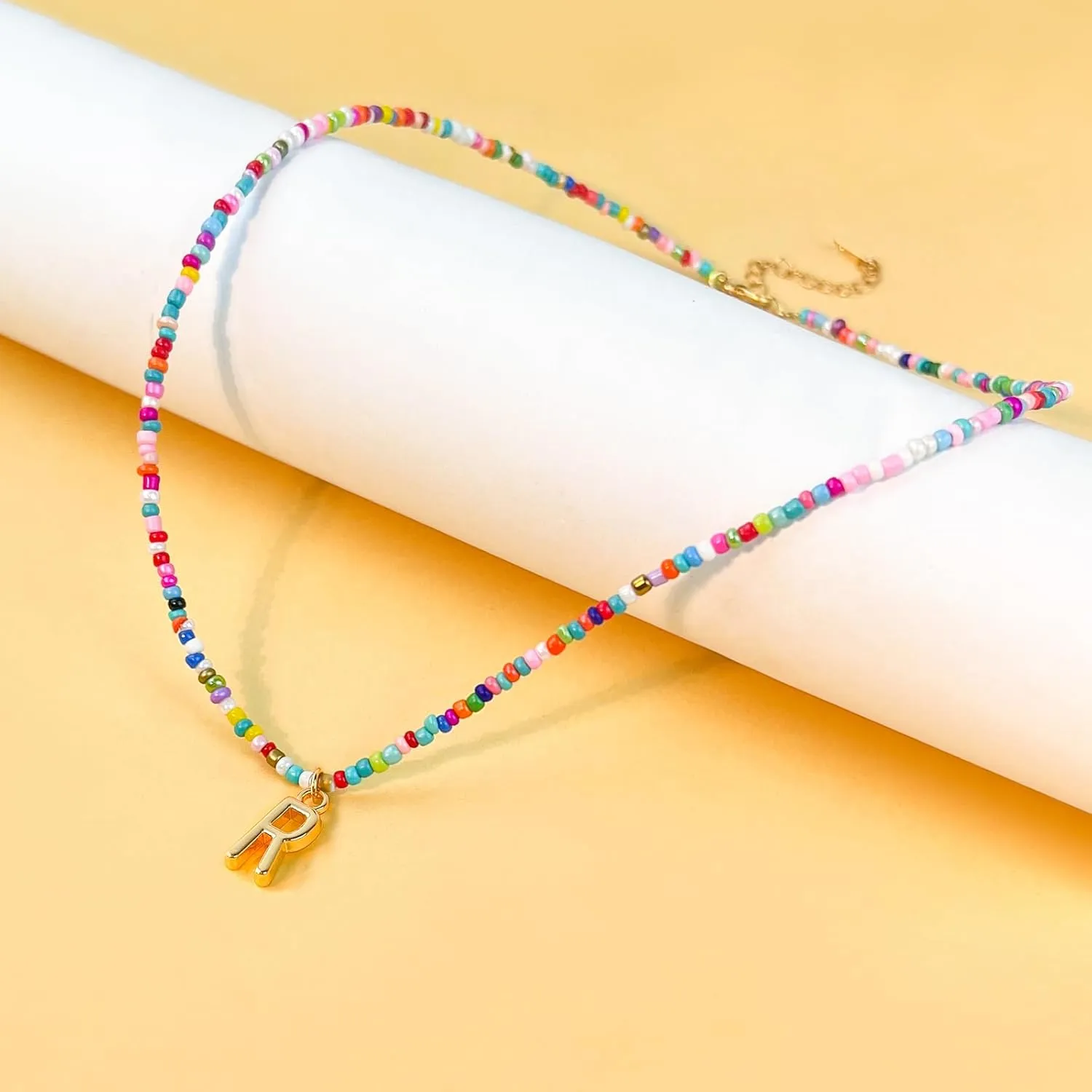 Colorful Beaded Initial Necklaces for Wowen Girls, Mother's Day Gifts for Mom from Daughter Son, Choker Necklace for Women, Gold Plated Name Letter Necklaces