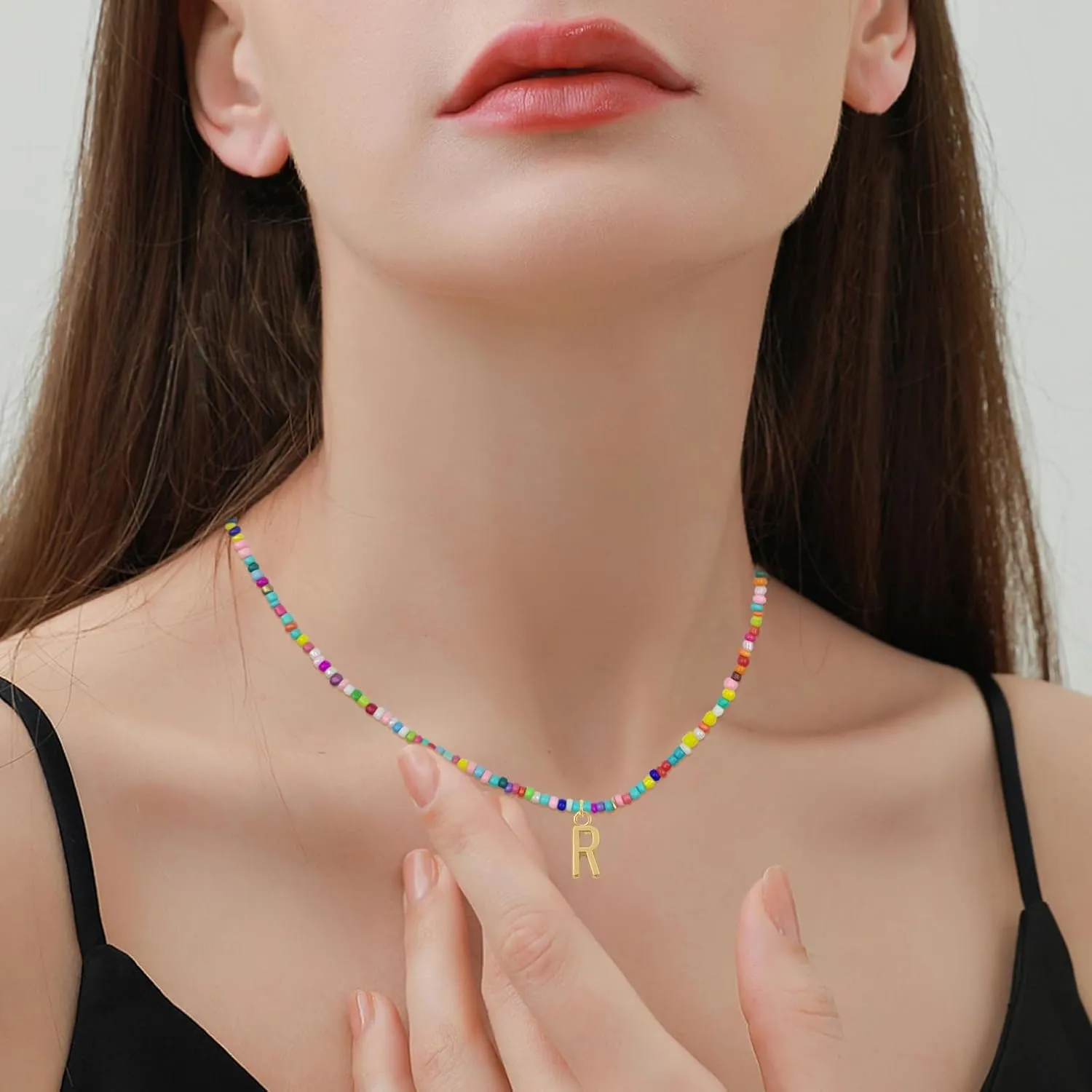 Colorful Beaded Initial Necklaces for Wowen Girls, Mother's Day Gifts for Mom from Daughter Son, Choker Necklace for Women, Gold Plated Name Letter Necklaces