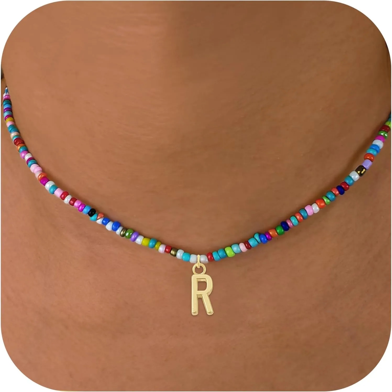 Colorful Beaded Initial Necklaces for Wowen Girls, Mother's Day Gifts for Mom from Daughter Son, Choker Necklace for Women, Gold Plated Name Letter Necklaces