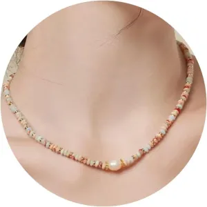 Colorful Beaded Necklace Boho Bead Choker Necklaces for Women Stocking Stuffers for Teens Trendy Beach Summer Gemstone Y2K Adjustable Christmas Jewelry for Girlfriend Daughter Wife