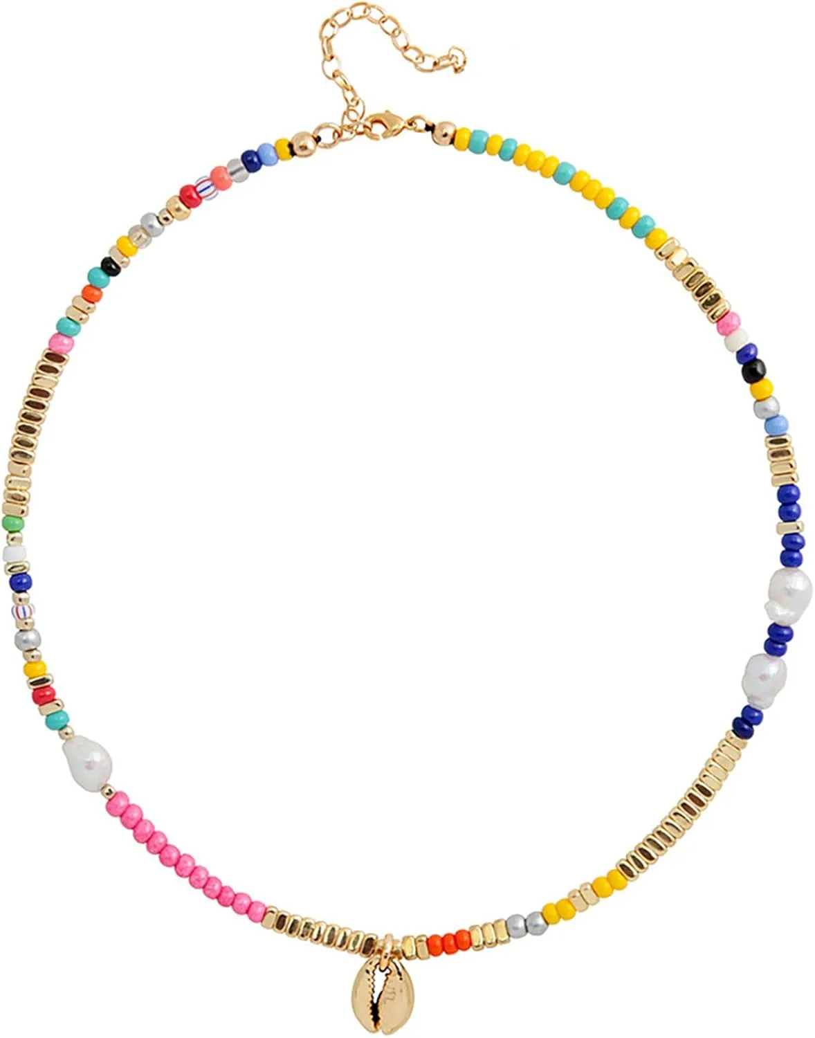 Colorful Beaded Necklace for Women Pearl Choker Necklace Adjustable Beach Shell Necklace Boho Bead Necklaces for Women Jewlery