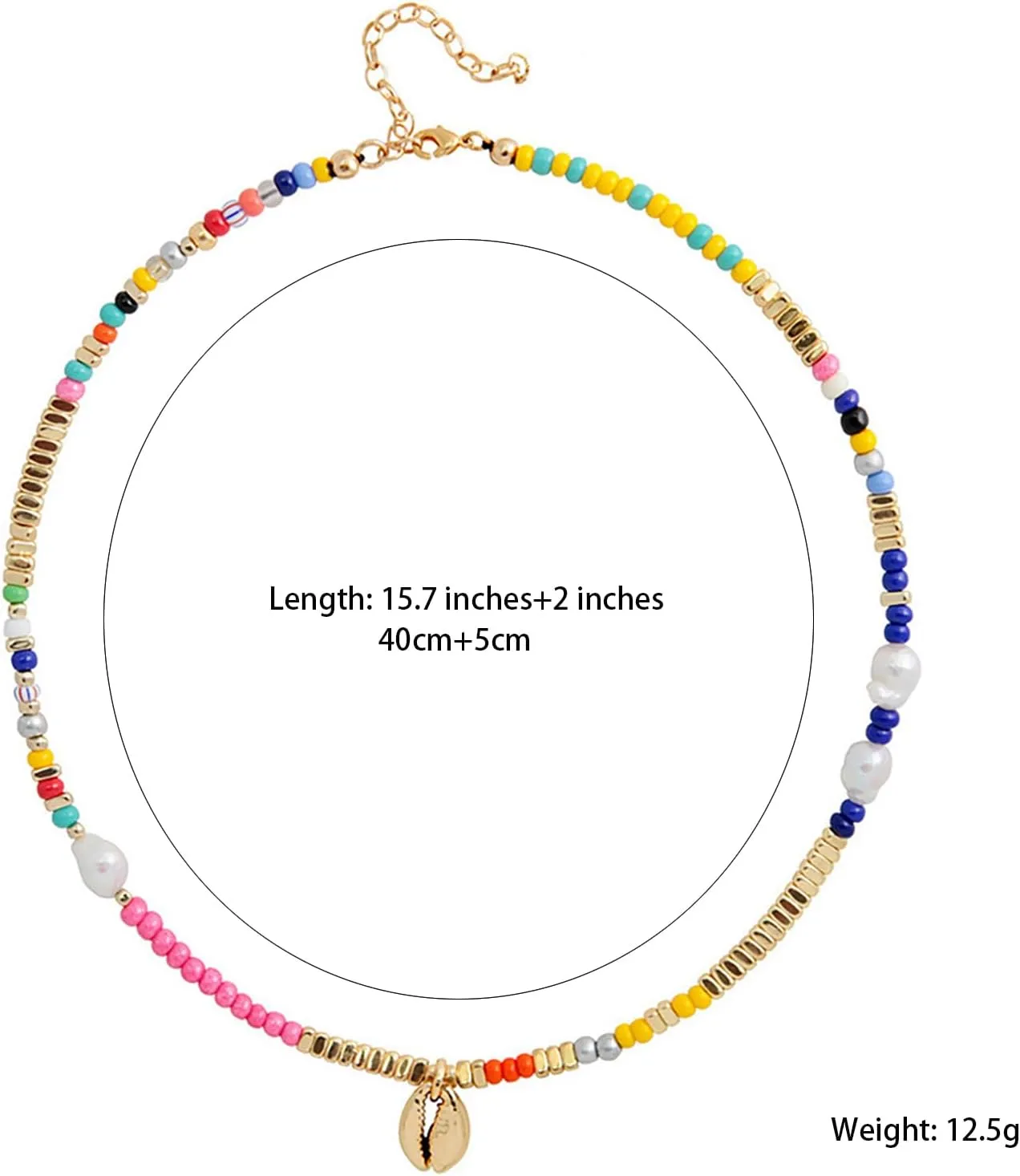 Colorful Beaded Necklace for Women Pearl Choker Necklace Adjustable Beach Shell Necklace Boho Bead Necklaces for Women Jewlery