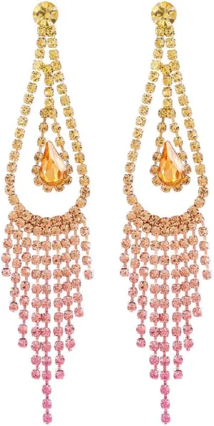 Colorful Rhinestone Long Tassel Drop Earrings Crystal Chandelier Wedding Party Prom Earrings Jewelry Gifts for Women Wedding Party Jewelry