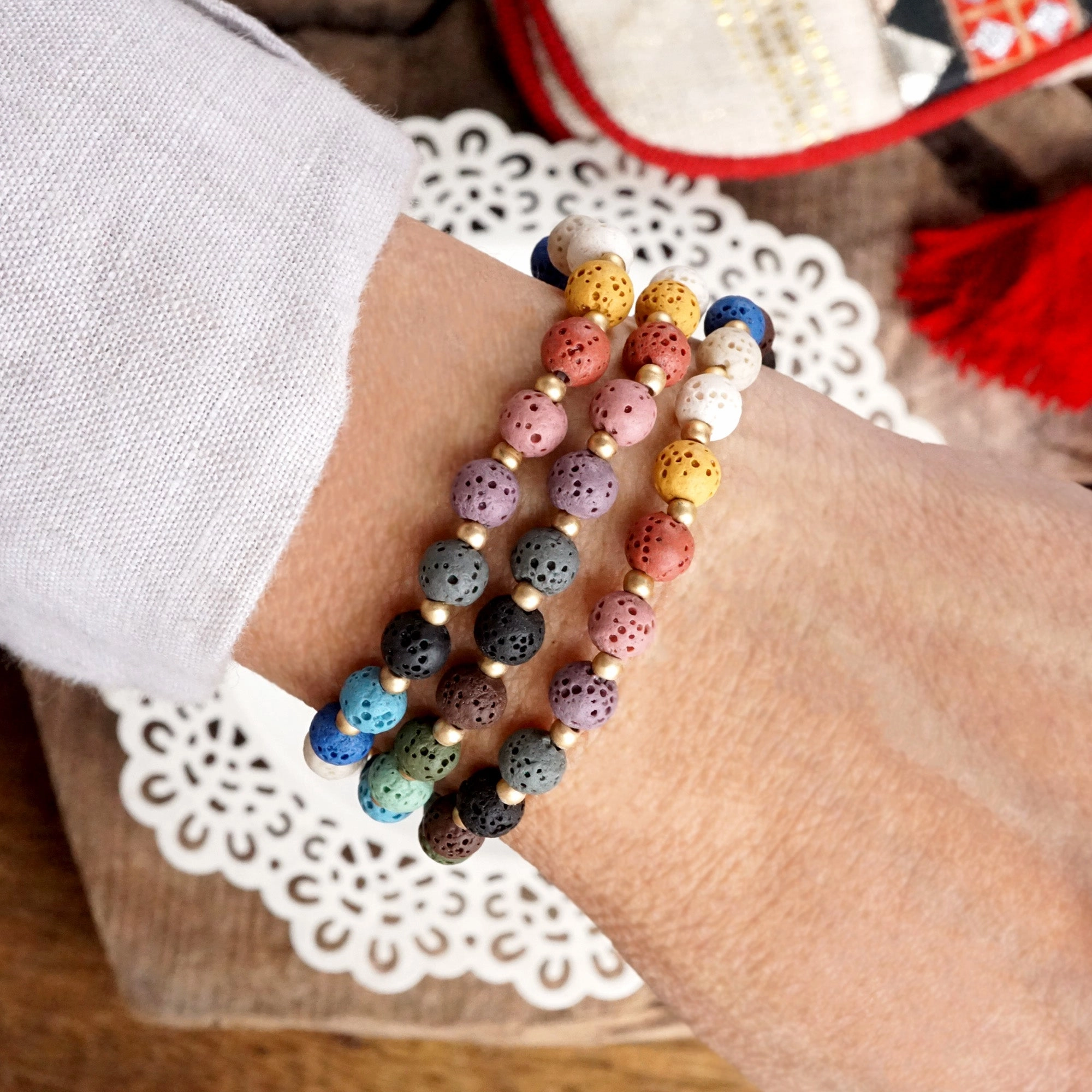 Promising Mixes Universal Combinations Colorful Lava Matte Beads Bracelet Sets Rust Purple Olive Green Ivory
