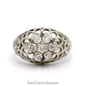 Contemporary Product Contemporary Gift 1/2cttw 7 Diamond Kentucky Cluster Ring with Open Filigree Sides in 10k White Gold