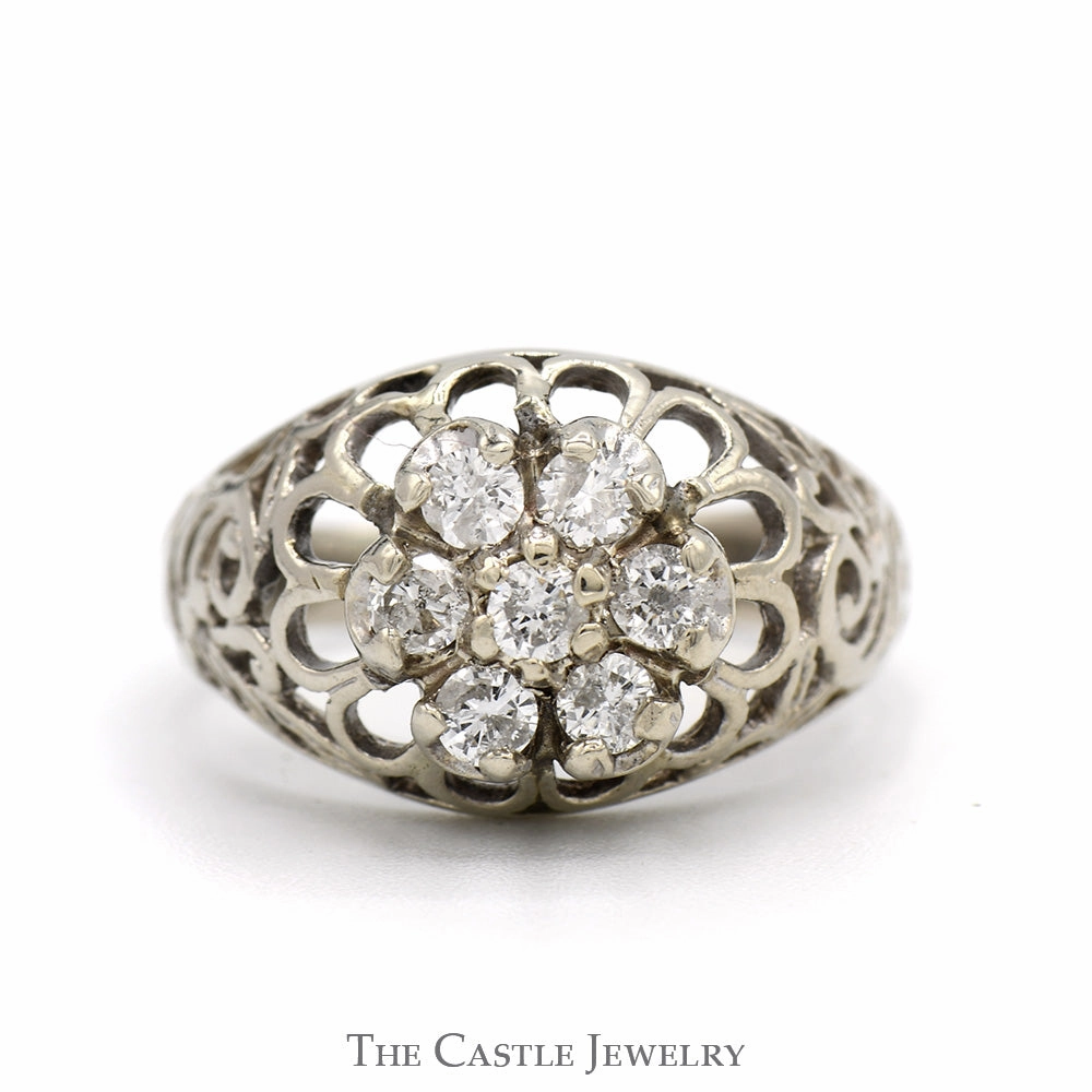 Contemporary Product Contemporary Gift 1/2cttw 7 Diamond Kentucky Cluster Ring with Open Filigree Sides in 10k White Gold