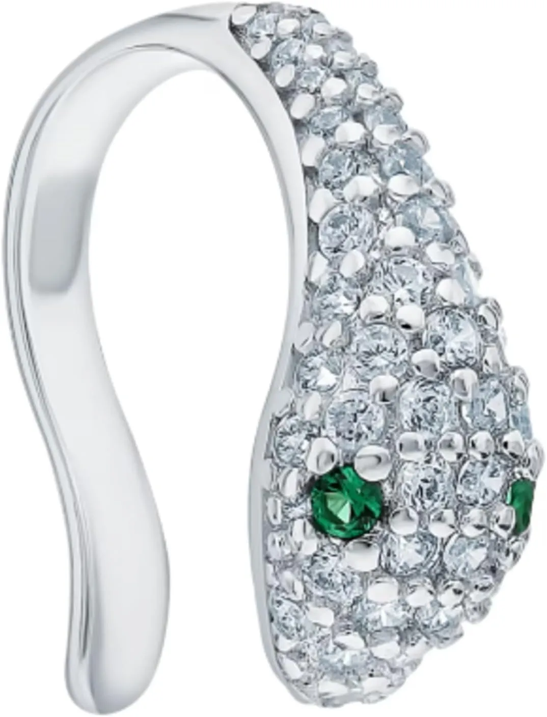 Comfortable Pave Diamond (0.25ct) Snake Ear Cuff, Emerald Gemstone Ear Cuff In 14k Gold, Green Eyes Snake Ear Cuff, Gift For Women.