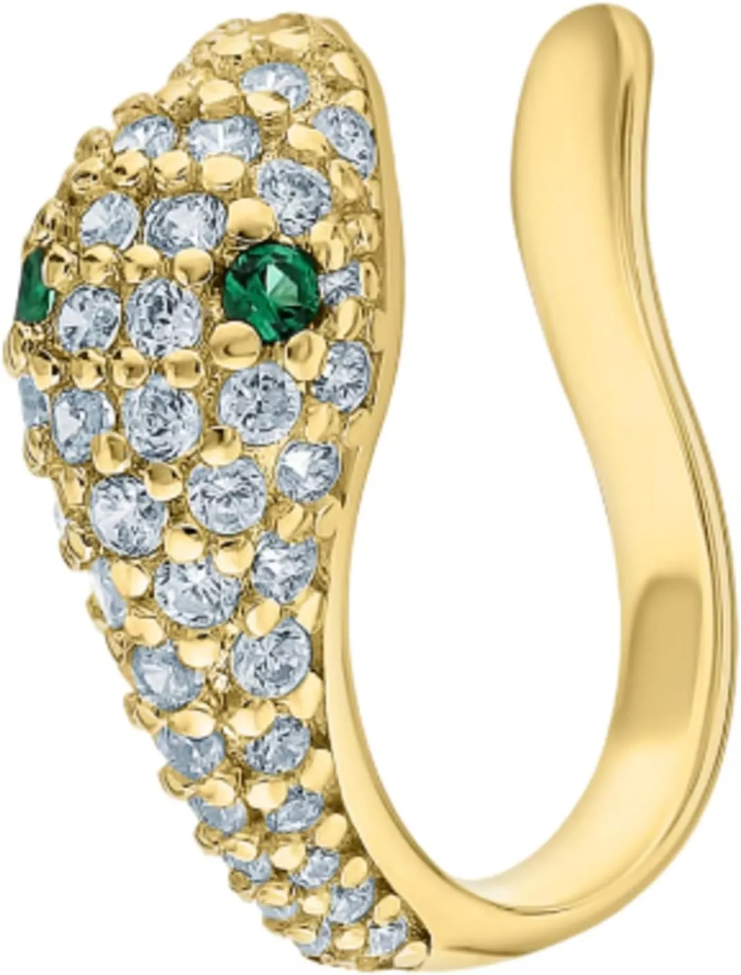 Comfortable Pave Diamond (0.25ct) Snake Ear Cuff, Emerald Gemstone Ear Cuff In 14k Gold, Green Eyes Snake Ear Cuff, Gift For Women.