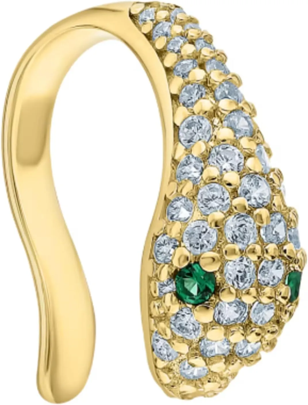Comfortable Pave Diamond (0.25ct) Snake Ear Cuff, Emerald Gemstone Ear Cuff In 14k Gold, Green Eyes Snake Ear Cuff, Gift For Women.
