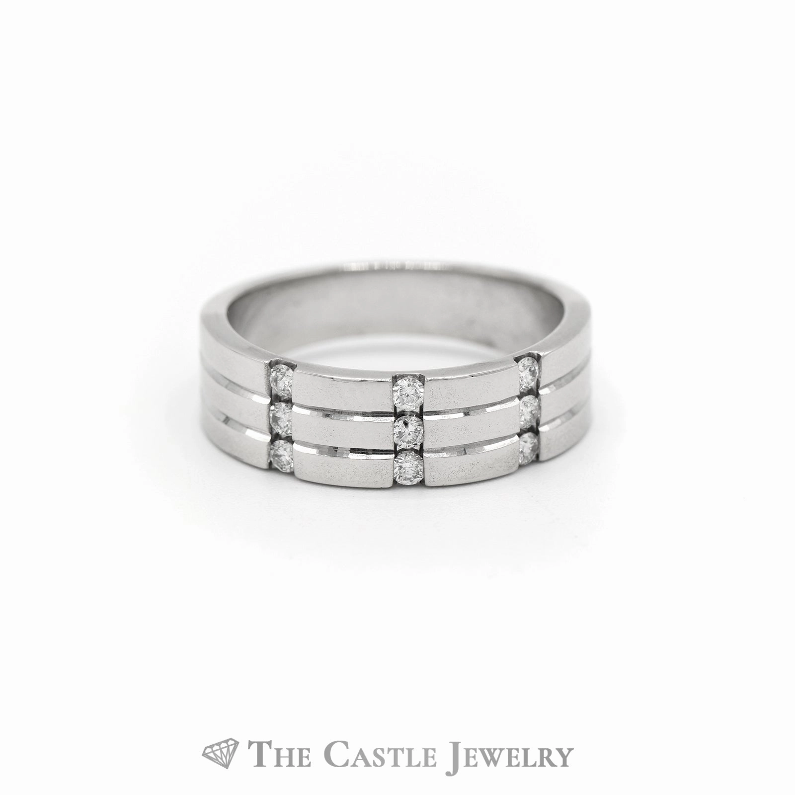 Universal Appeal Simple Detail Gent's .25CTTW Round Vertical Row Diamond Band in 10KT White Gold