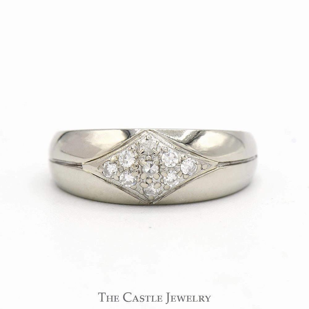 Side Set Marquise Shaped Diamond Cluster Men's Ring in 10k White Gold Cultural Heritage Intelligent Feature