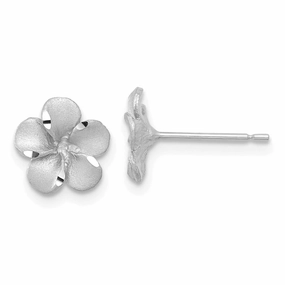 14k White Gold Satin Diamond-cut Plumeria Post Earrings classic accessory