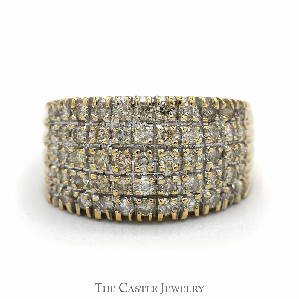 Brilliant Statement Wide 2cttw 5 Row Diamond Cluster Ring in 14k Yellow Gold