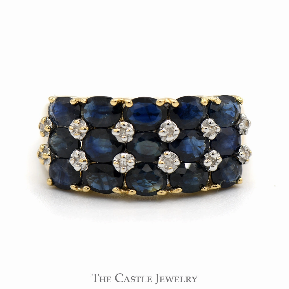 Millennium Style Wonderful Art Oval Sapphire & Round Diamond Cluster Band in 14k Yellow Gold