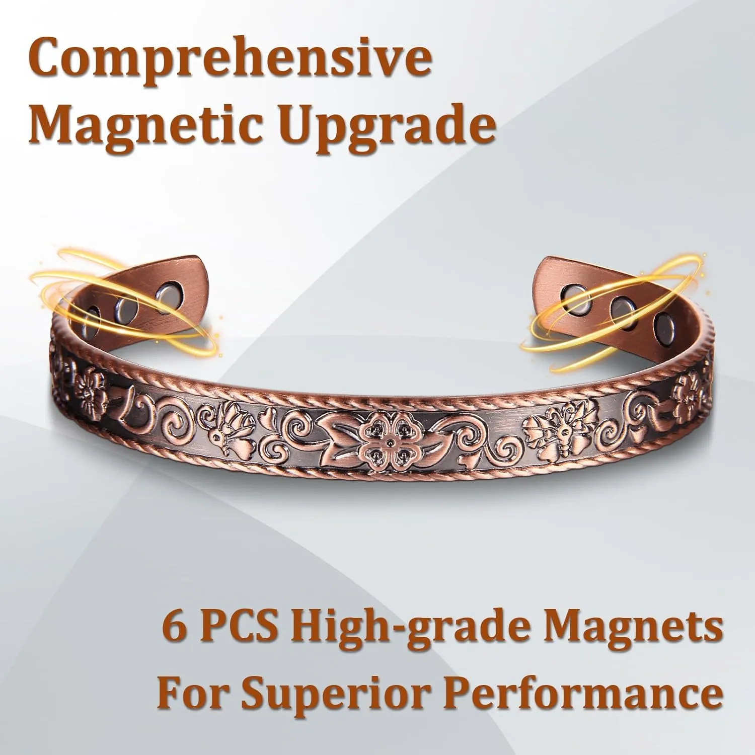 Copper Bracelets for Women, 6X Strength Magnetic Bracelets for Women, 99.99% Pure Copper Jewelry with Crystals & 3800 Gauss Neodymium Magnets, Adjustable
