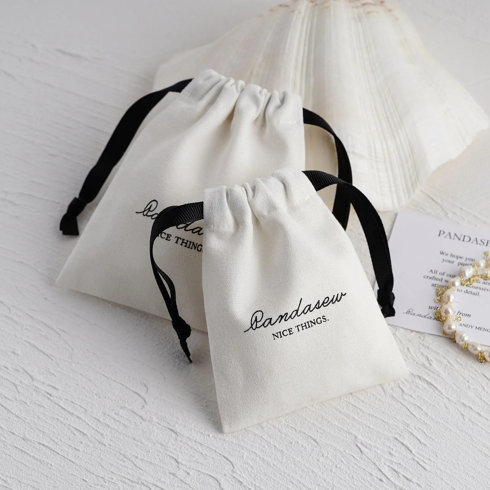Cotton Canvas Jewelry Pouch drawstring canvas bag Custom Logo wedding favor pouch 50pcs CAV-101