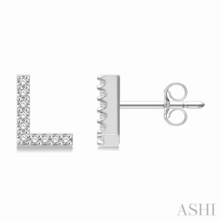 1/10 Ctw Initial 'L' Round Cut Diamond Earrings in 10K White Gold Dainty Accessory Vibrant Glow