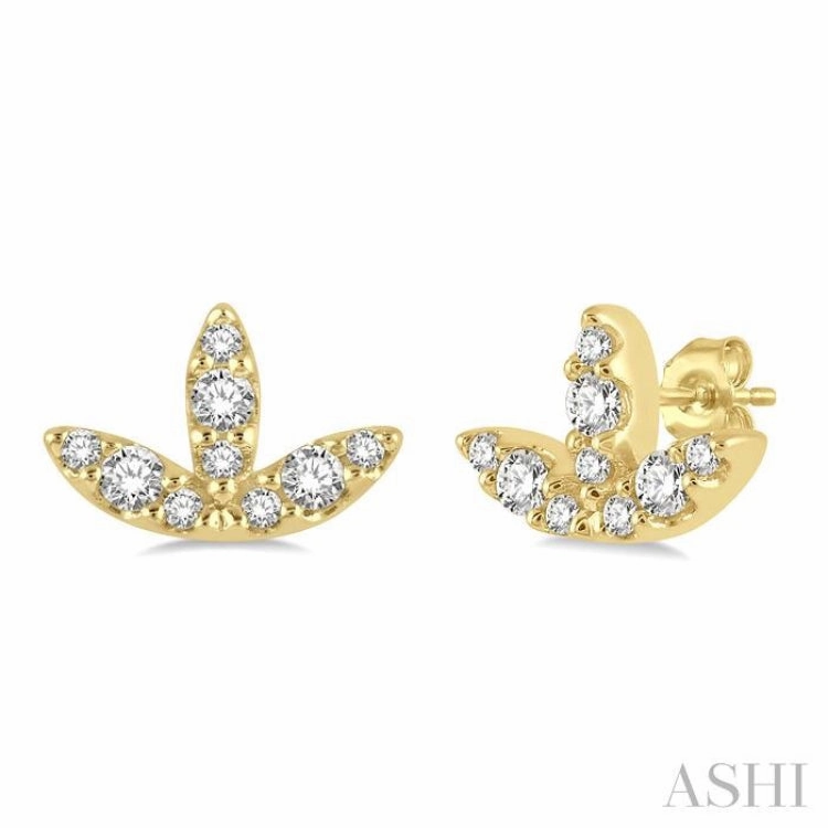 1/10 Ctw Tri Leaf Round Cut Diamond Petite Earring in 10K Yellow Gold Radiant Craft Sleek Detail