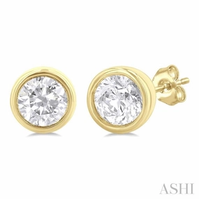 Distinct Highlight Timeless Look 1/5 Ctw Petite Bezel Set Round Cut Diamond Fashion Stud Earring in 10K Yellow Gold