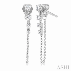 Handmade Design 1/3 Ctw Journey Round Cut Diamond Fashion Long Chain Earring in 14K White Gold