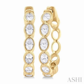 Artisan Made 1 1/10 Ctw Bezel Set Oval Cut Diamond Fashion Hoop Earring in 14K Yellow Gold