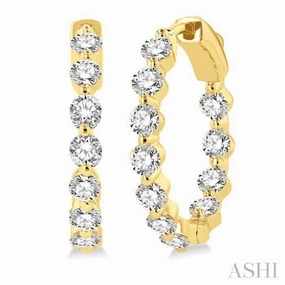 2 ctw Inside-Out Single Prong Set Round Cut Diamond Hoop Earrings in 14K Yellow Gold Refined Detail