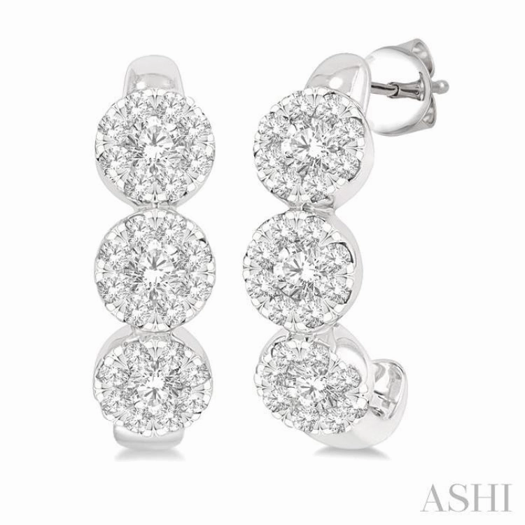 Creative Feature 3/8 Ctw Lovebright Round Cut Diamond Half Hoop Earring in 14K White Gold