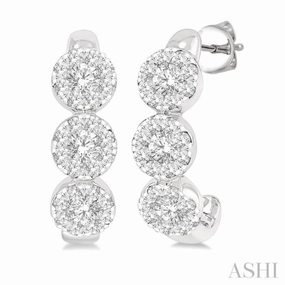 Creative Feature 3/8 Ctw Lovebright Round Cut Diamond Half Hoop Earring in 14K White Gold