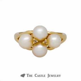 Quadruple 5.5mm Pearl Ring with Diamond Accents Crafted in 14k Yellow Gold Wonderful Work