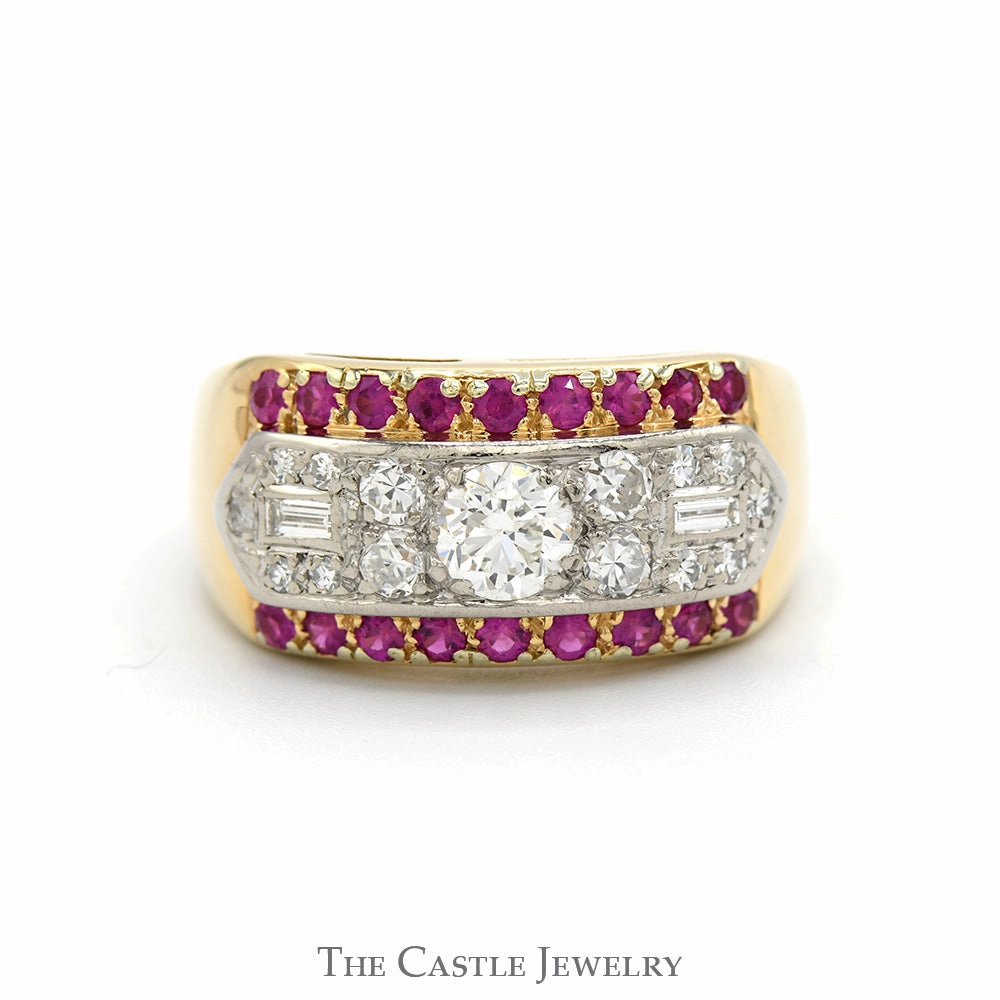 Elegant Jewelry 1.25cttw Round Diamond Cluster with Ruby Accented Edges in 14k Yellow Gold
