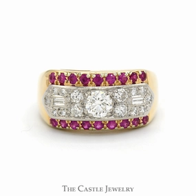 Elegant Jewelry 1.25cttw Round Diamond Cluster with Ruby Accented Edges in 14k Yellow Gold