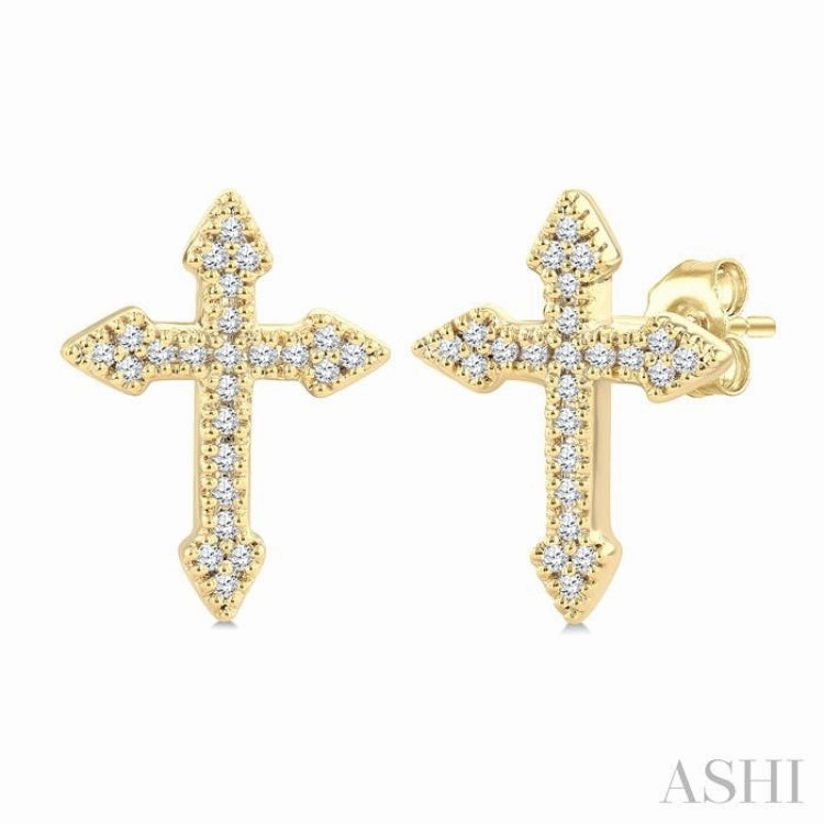 1/6 Ctw Single Cut Diamond Cross Petite Fashion Earrings in 10K Yellow Gold Stylish Addition Expressive Feature