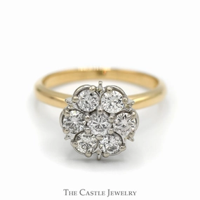 1cttw 7 Round Brilliant Cut Diamond Flower Cluster Ring in 14k Yellow Gold Creative Memento