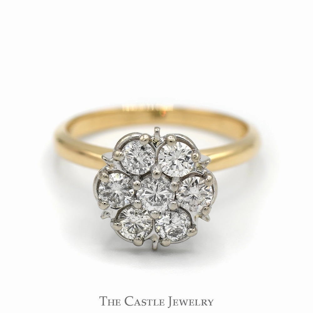 1cttw 7 Round Brilliant Cut Diamond Flower Cluster Ring in 14k Yellow Gold Creative Memento
