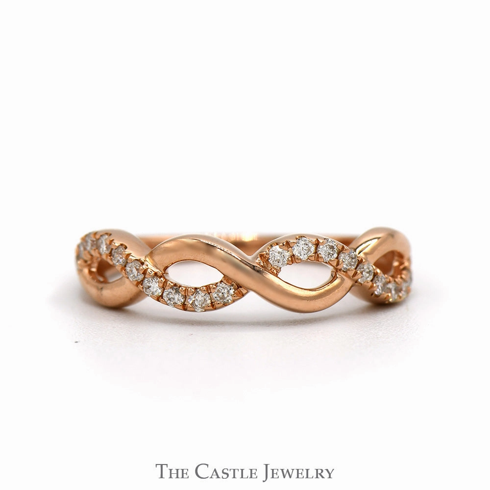 Modern Interpretation Diamond Accented Twisted Infinity Style Band in 14k Rose Gold