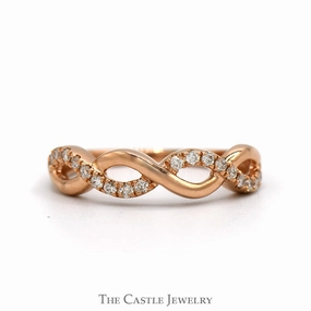 Modern Interpretation Diamond Accented Twisted Infinity Style Band in 14k Rose Gold