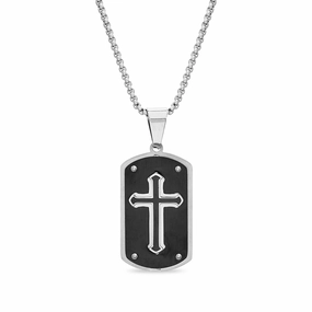 My Bible 2 Sided Stainless Steel Cross and Lords Prayer Dog Tag Necklace Statement Fashion