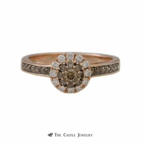 Elegant Appeal Le Vian Round Chocolate Diamond Ring w/ Round Brilliant Cut White Diamond Halo in 14k Rose Gold