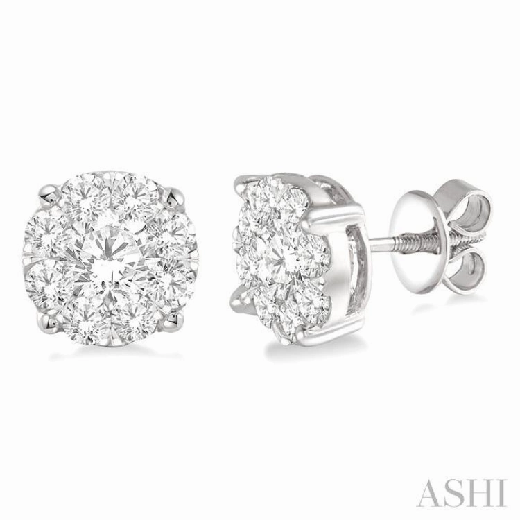 2 1/10 Ctw Lovebright Round Cut Diamond Stud Earrings in 14K White Gold Quiet Grace Artisan Crafted