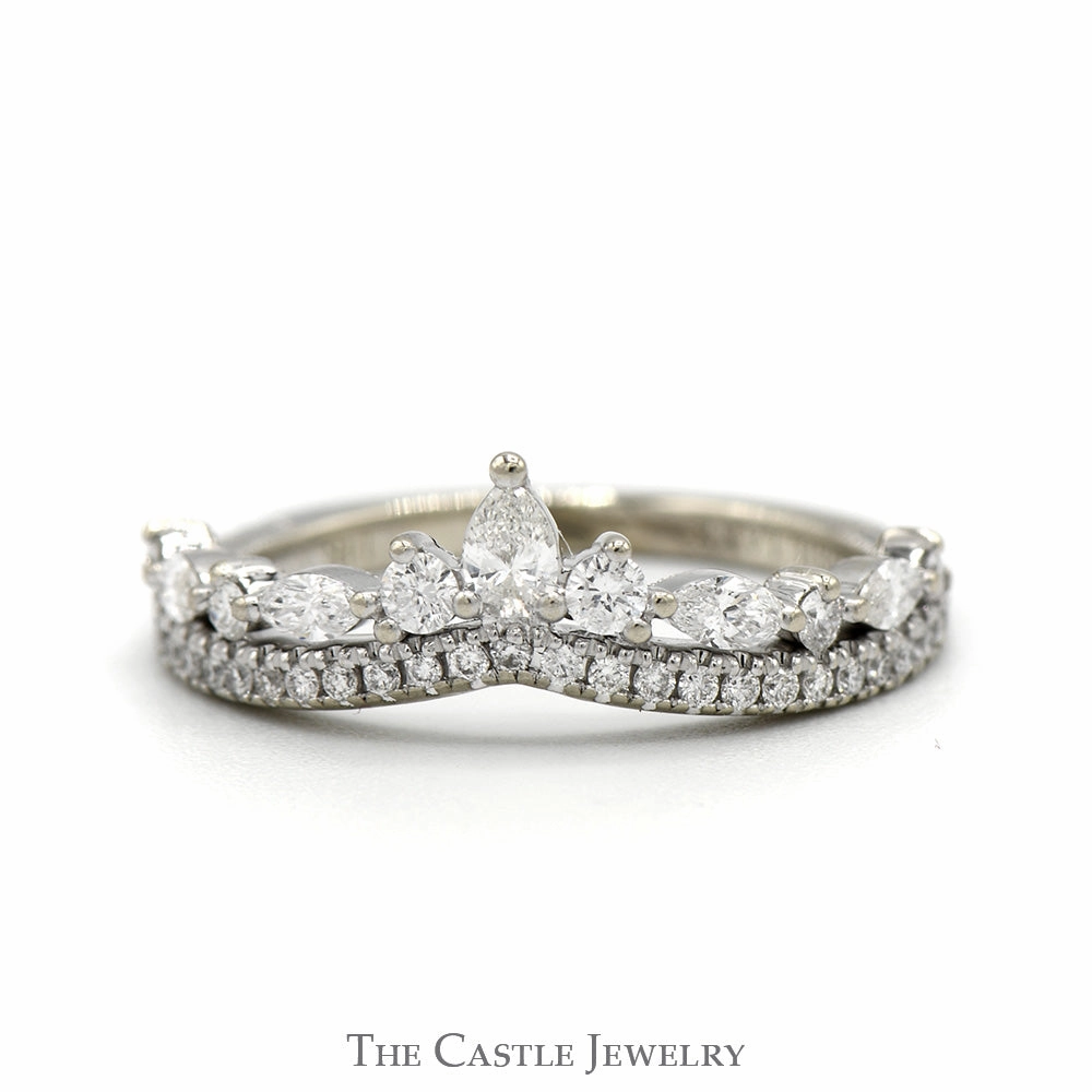 Artisan Symbol Crown Designed 1/2cttw Marquise, Pear & Round Cut Diamond Neil Lane Designer Band in 14k White Gold