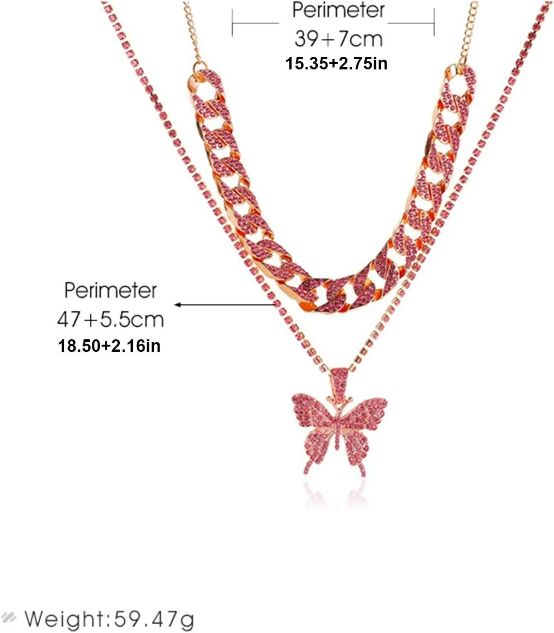 Crystal Butterfly Pendant Necklace for Women Collarbone Chain Double Layered Necklace (Rose Gold, One Size)